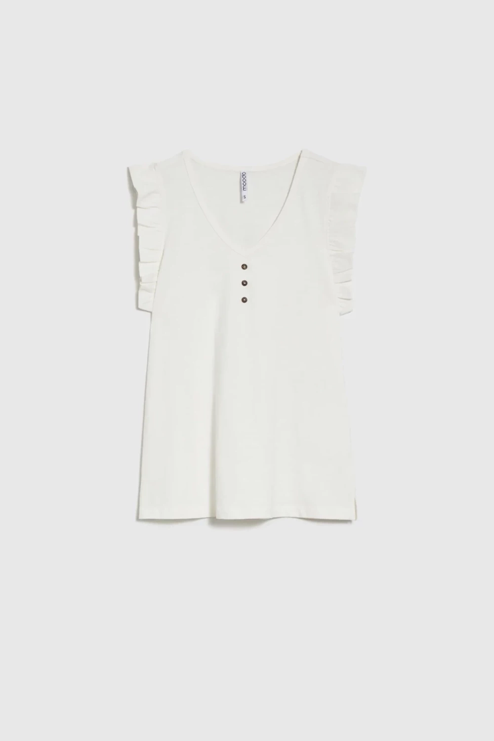 Marisse White Blouse With Ruffles On The Shoulders