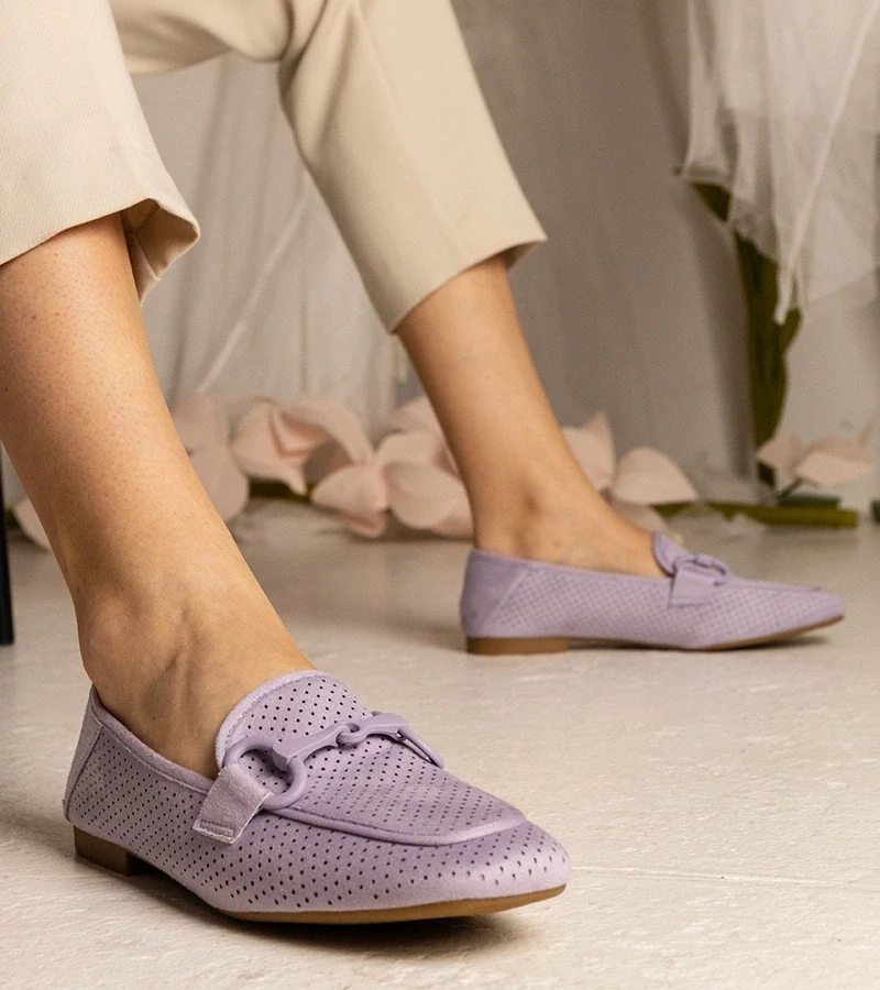 Gemre Mocasini de damă violet perforați cu ornament Mensory
