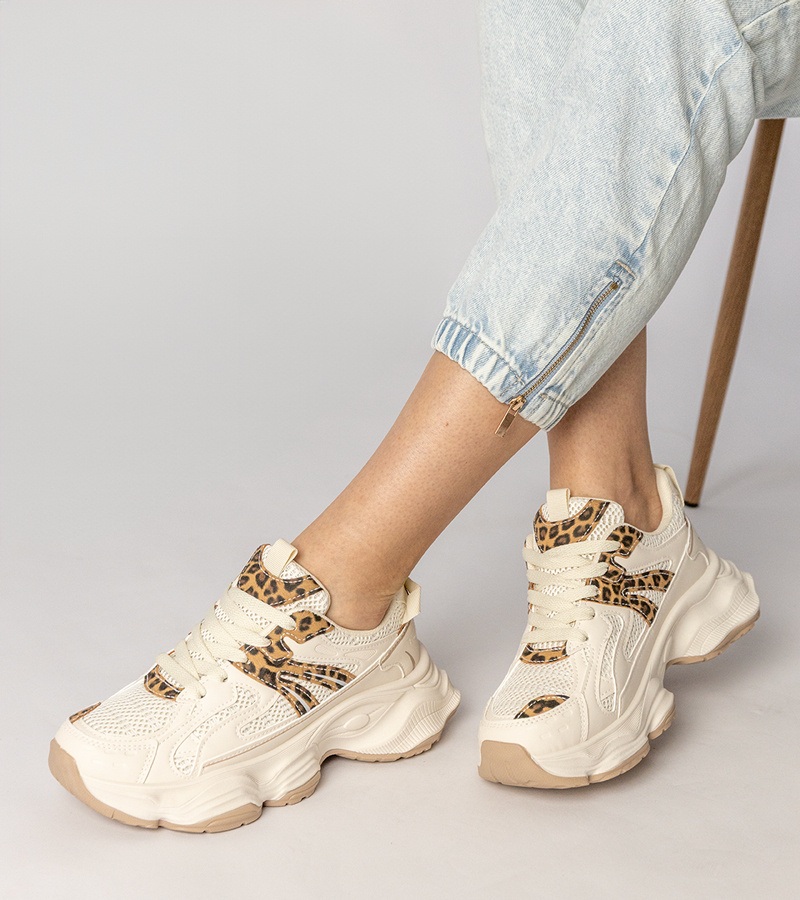 Gemre Adidași sport bej pentru femei cu inserție leopard Sandra