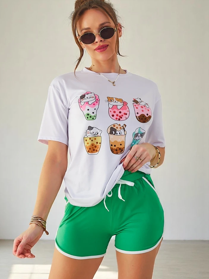 Resti Women's sports set with a t-shirt and shorts Kitty Cat