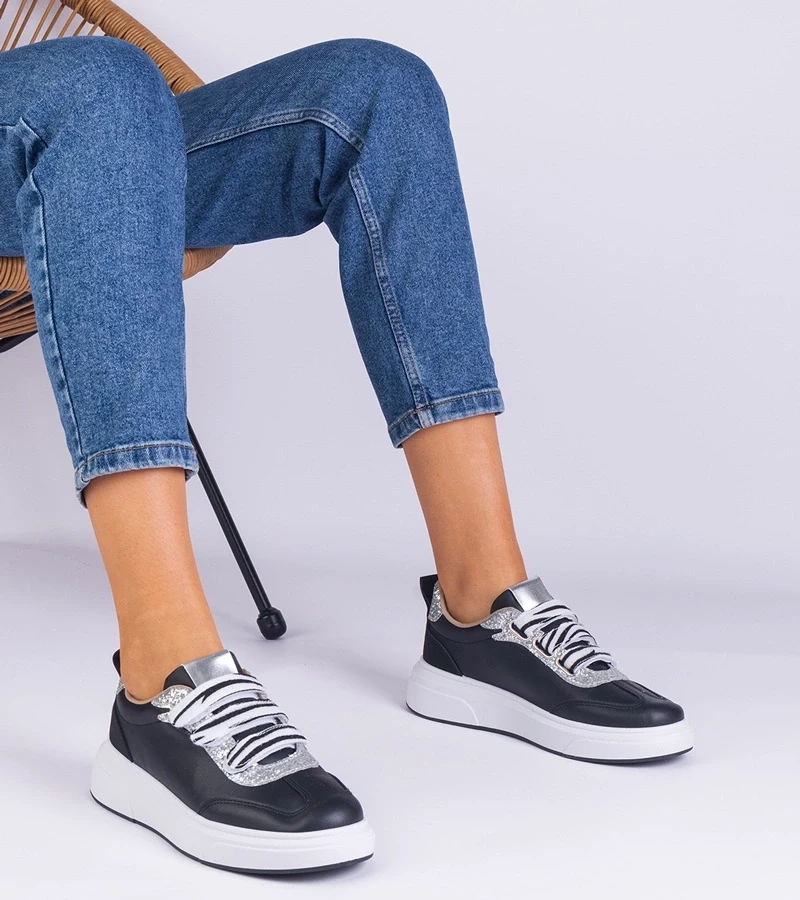 Gemre Adidași negri de damă decorați cu sclipici Kasabella