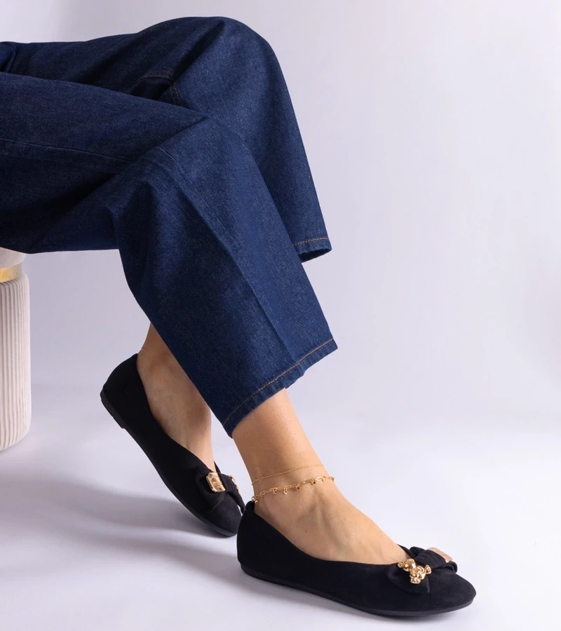 Gemre Balerini negri decorați cu fundiță și broșă Esdras