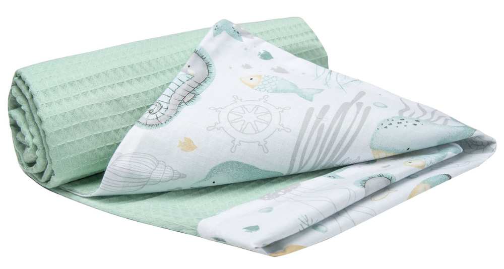 Medi Partners Blanket 75x100 cotton + cotton Waffle – Ocean + mint Waffle