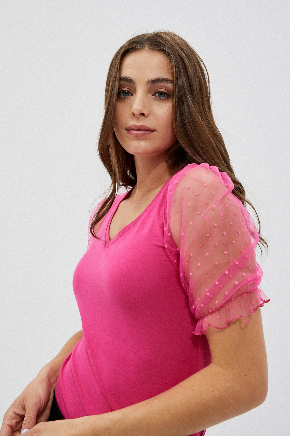 Blouse with decorative sleeves - pink