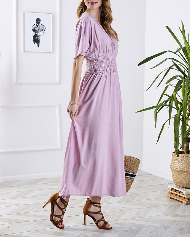 Resti Pink women's long dress with envelope neckline - Clothing