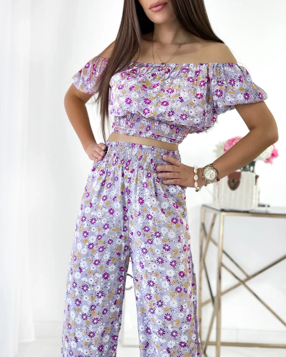 Resti Purple two-piece women's floral set