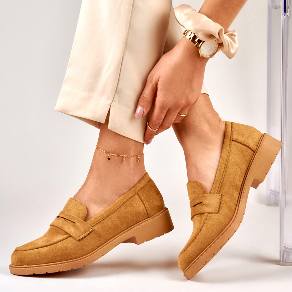 primohurt Karmelowe zamszowe półbuty damskie