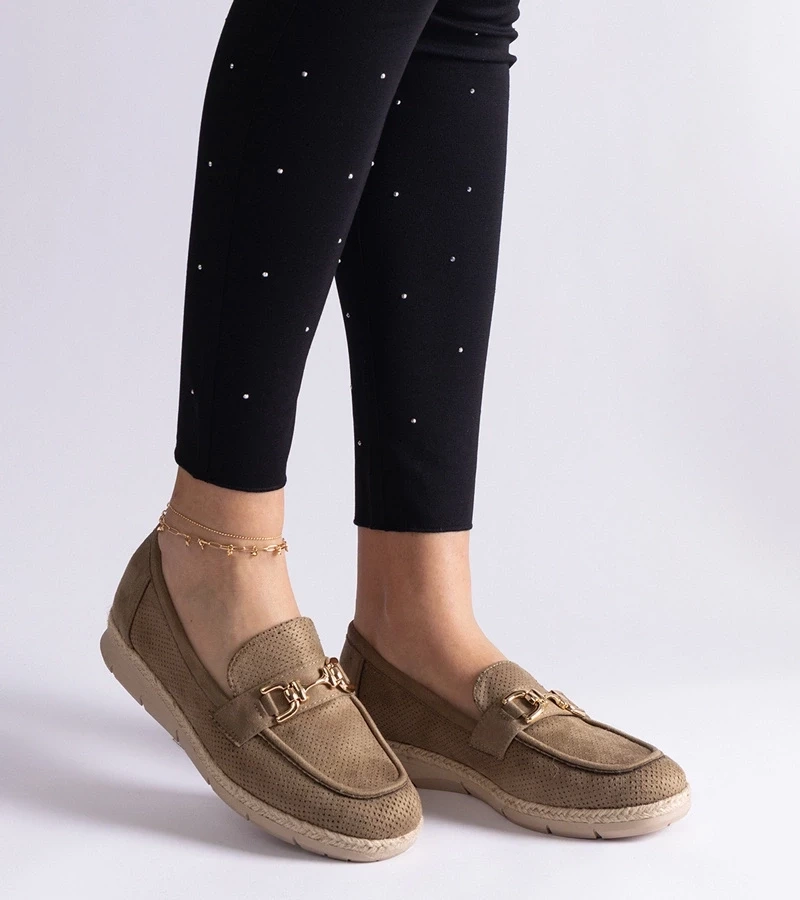 Gemre Pantofi mocasini verzi de damă din piele ecologică întoarsă Sandoval