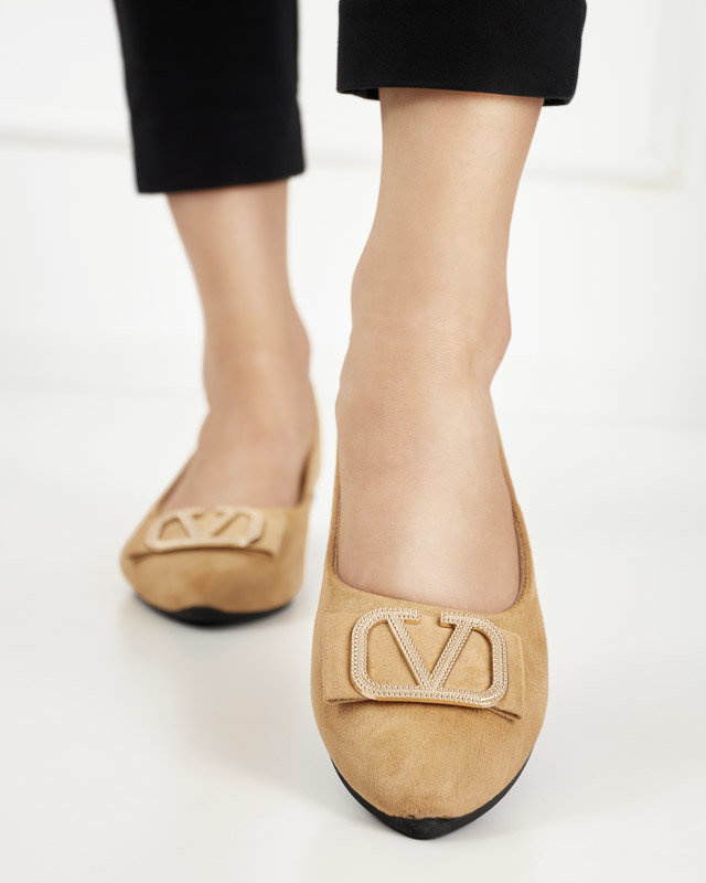 Resti Womens beige ballerinas with an ornament on the toe Cavo - Footwear