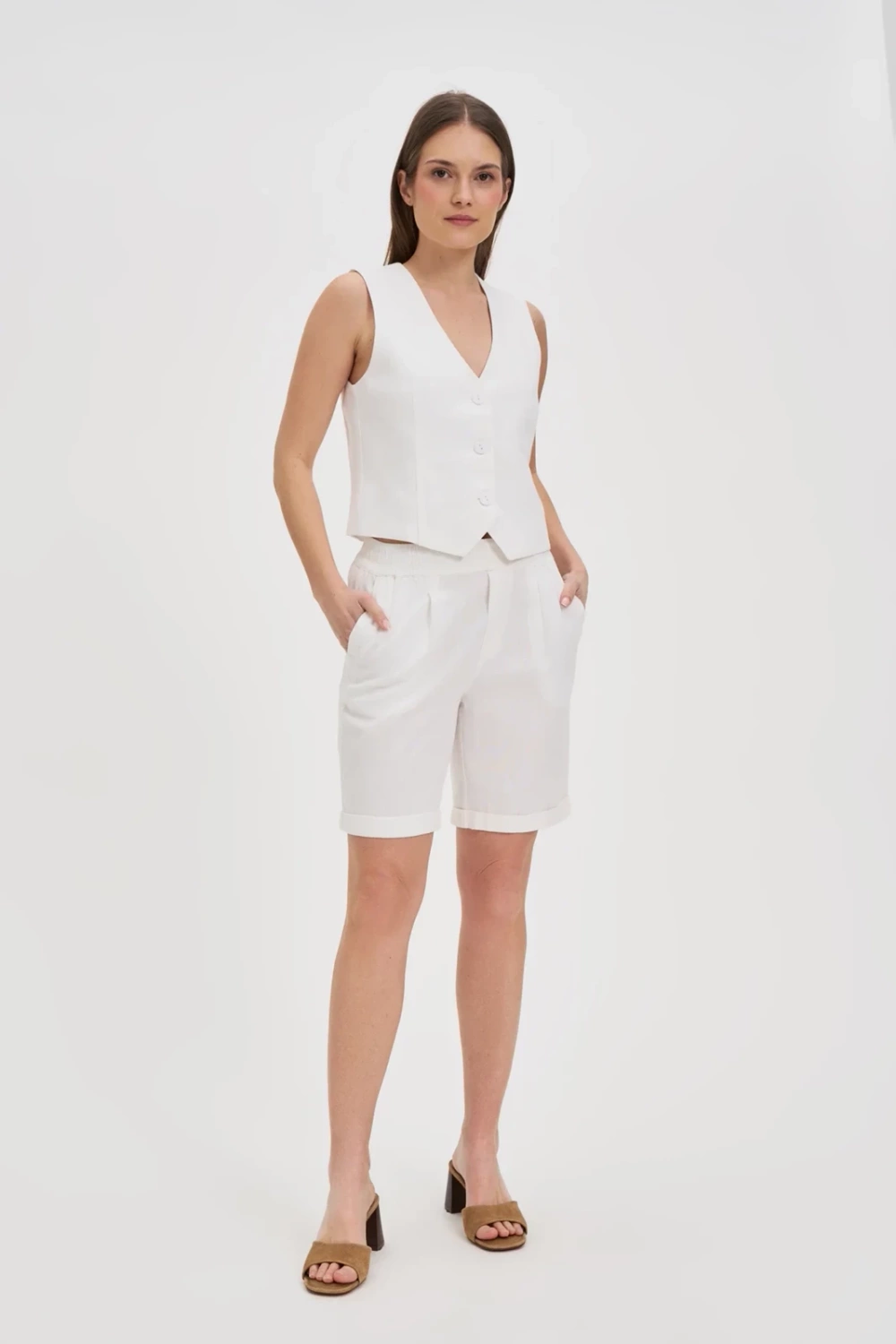 Marisse White Linen Vest