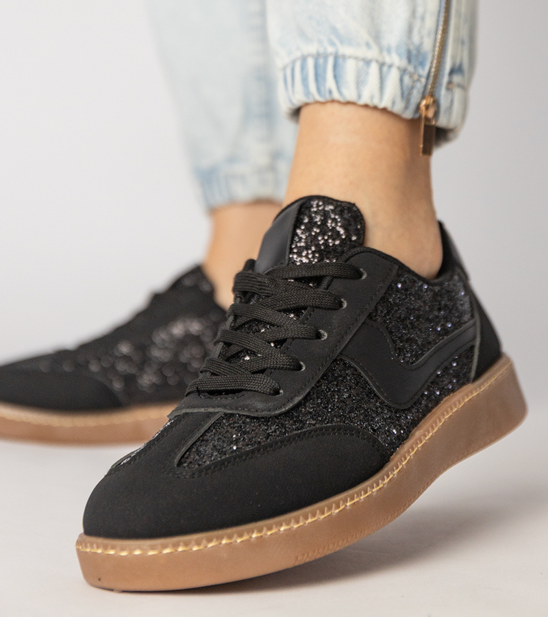 Gemre Adidași negri de damă decorați cu sclipici Likana