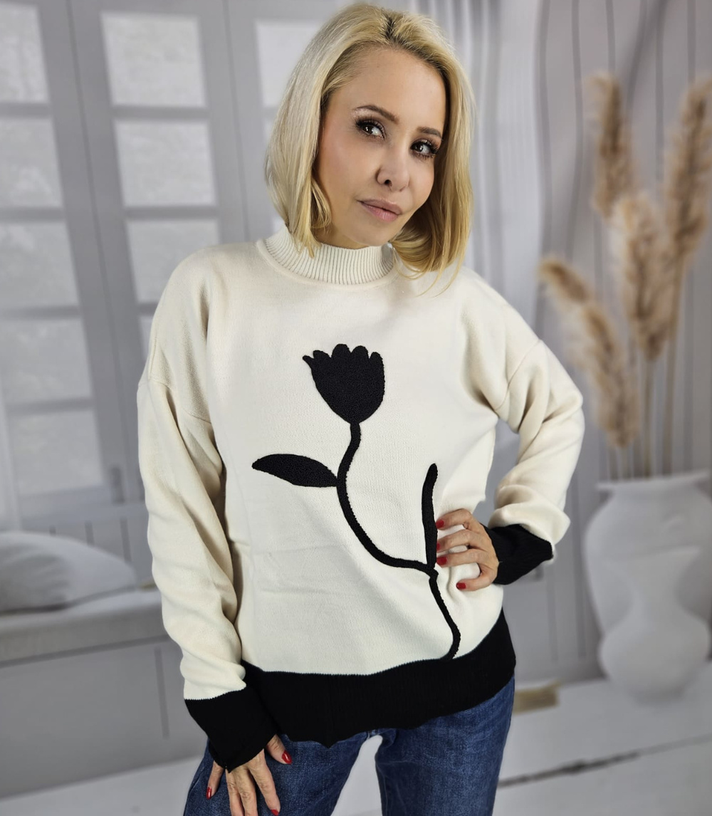 Women's sweater half turtleneck warm flower print autumn winter ROSELYN