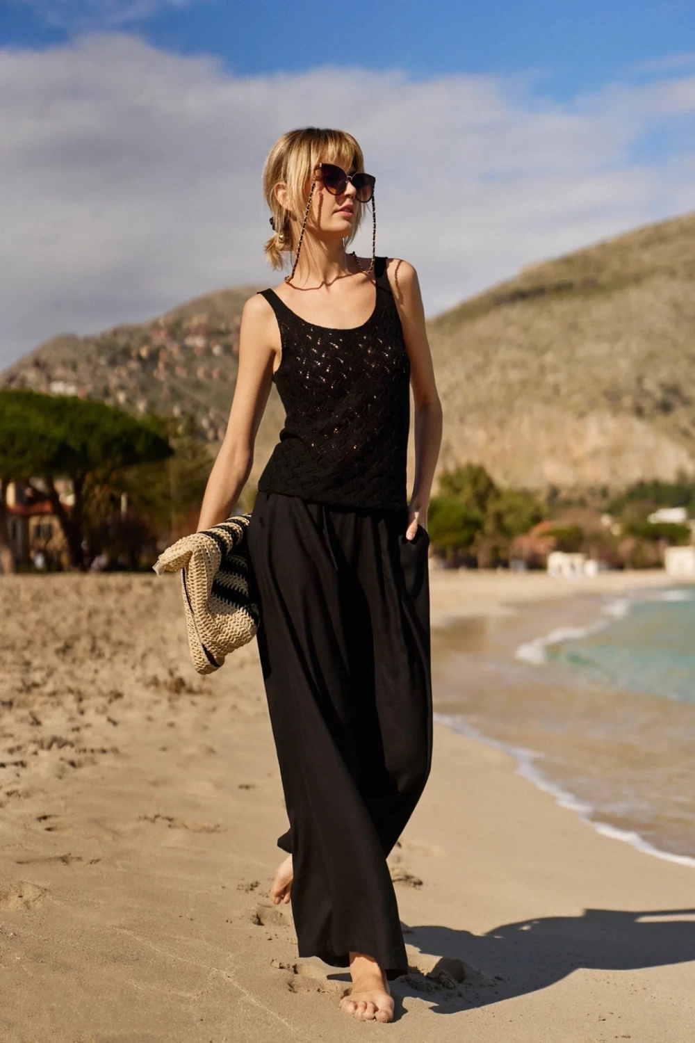 Marisse Black Openwork Top