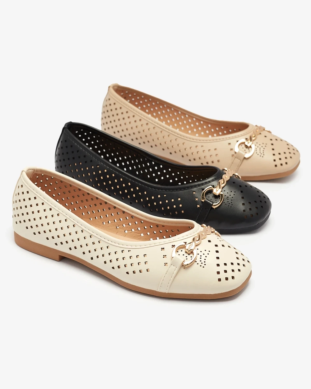 Resti Black women&#039;s openwork ballerinas with gold ornament Serilla- Footwear