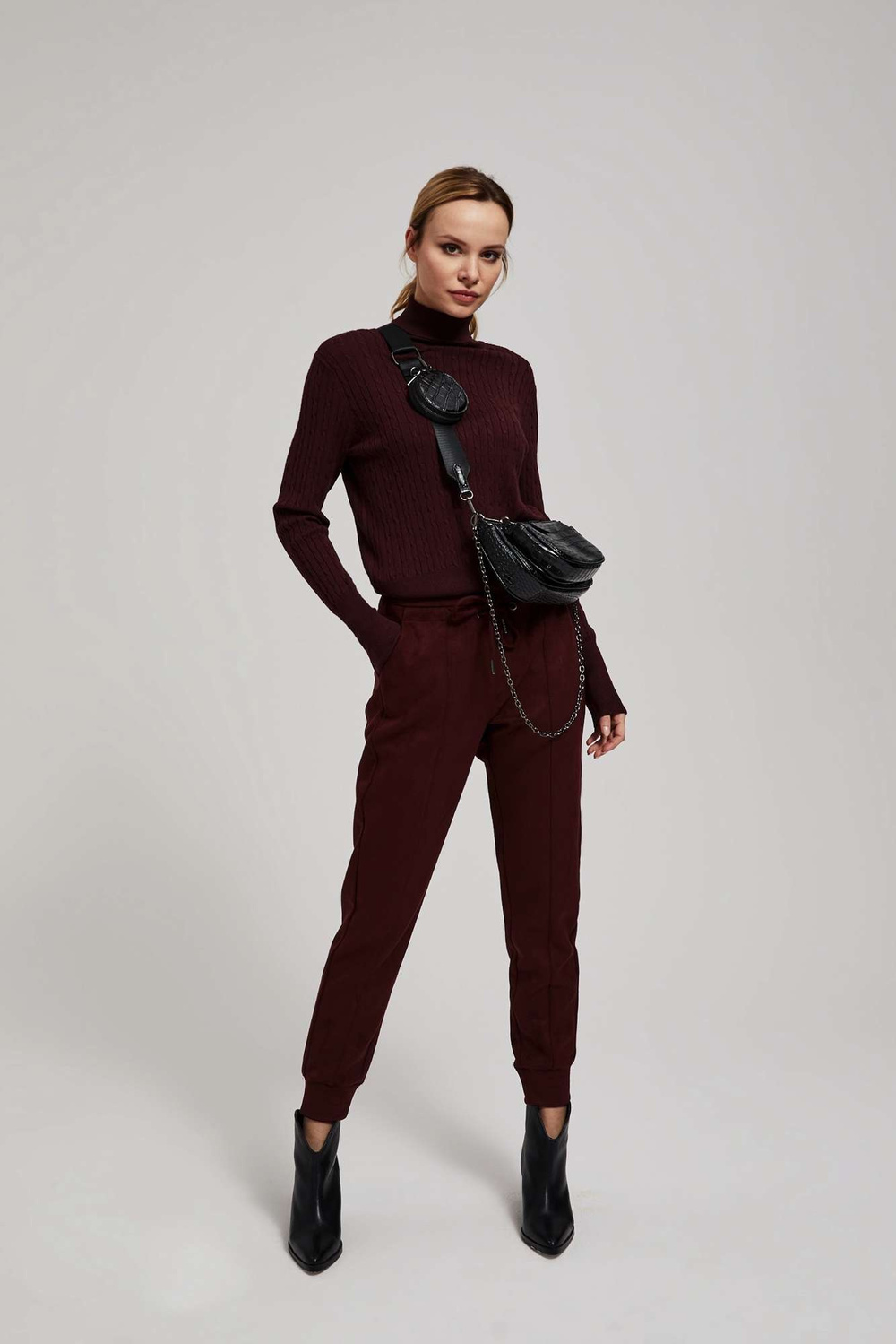 Marisse Imitation Snakeskin Shoulder Bag, Black