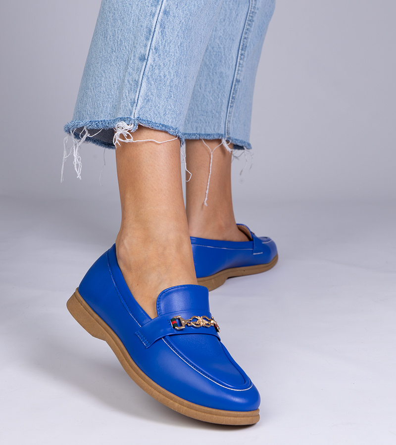 Gemre Mocasini albaștri cu ornament auriu Feola