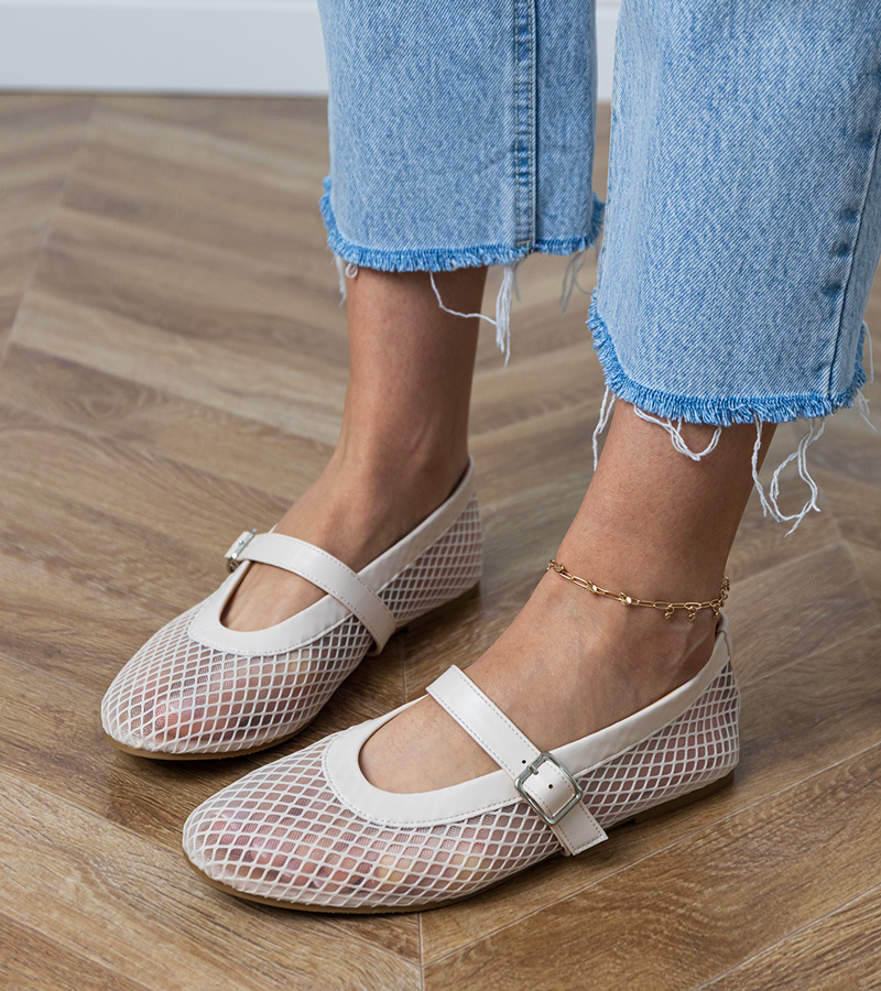D/CEO Beige mesh ballet flats with buckle Turina