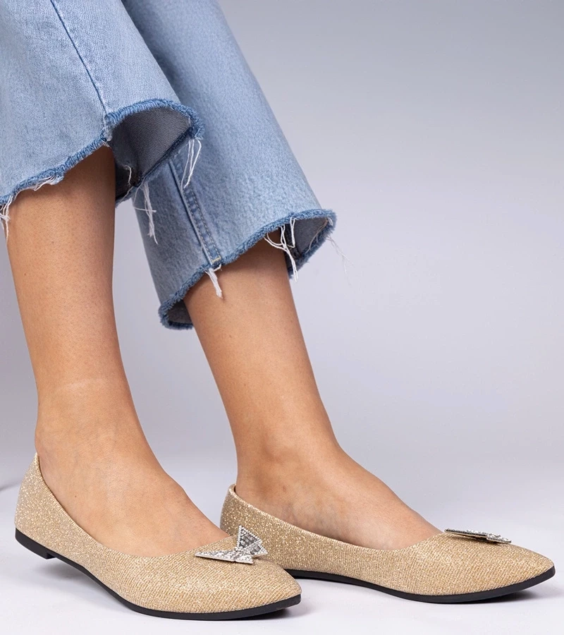 marka niezdefiniowana Gold glitter ballet flats with butterfly Denny