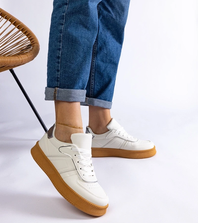 Gemre Adidași albi cu șireturi pe platformă Felicita