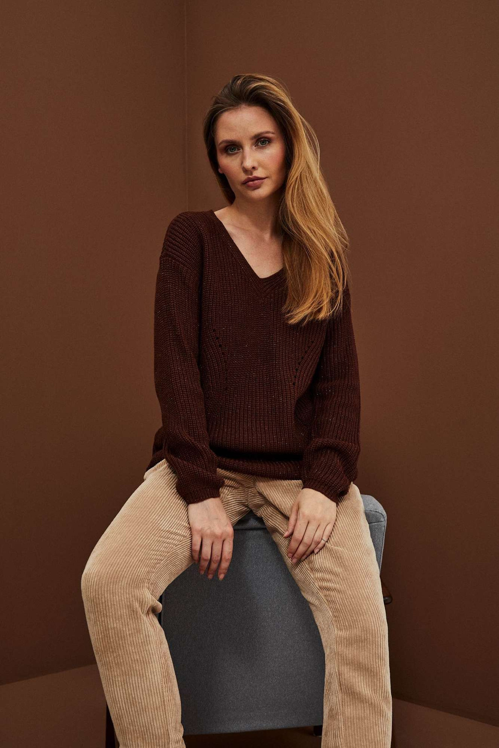 Sweater with metallic thread