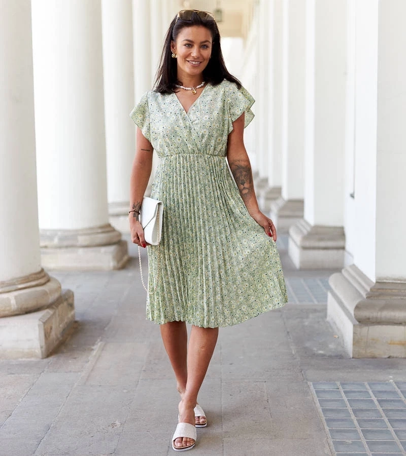 Gemre Rochie verde plisată cu flori de Viminale