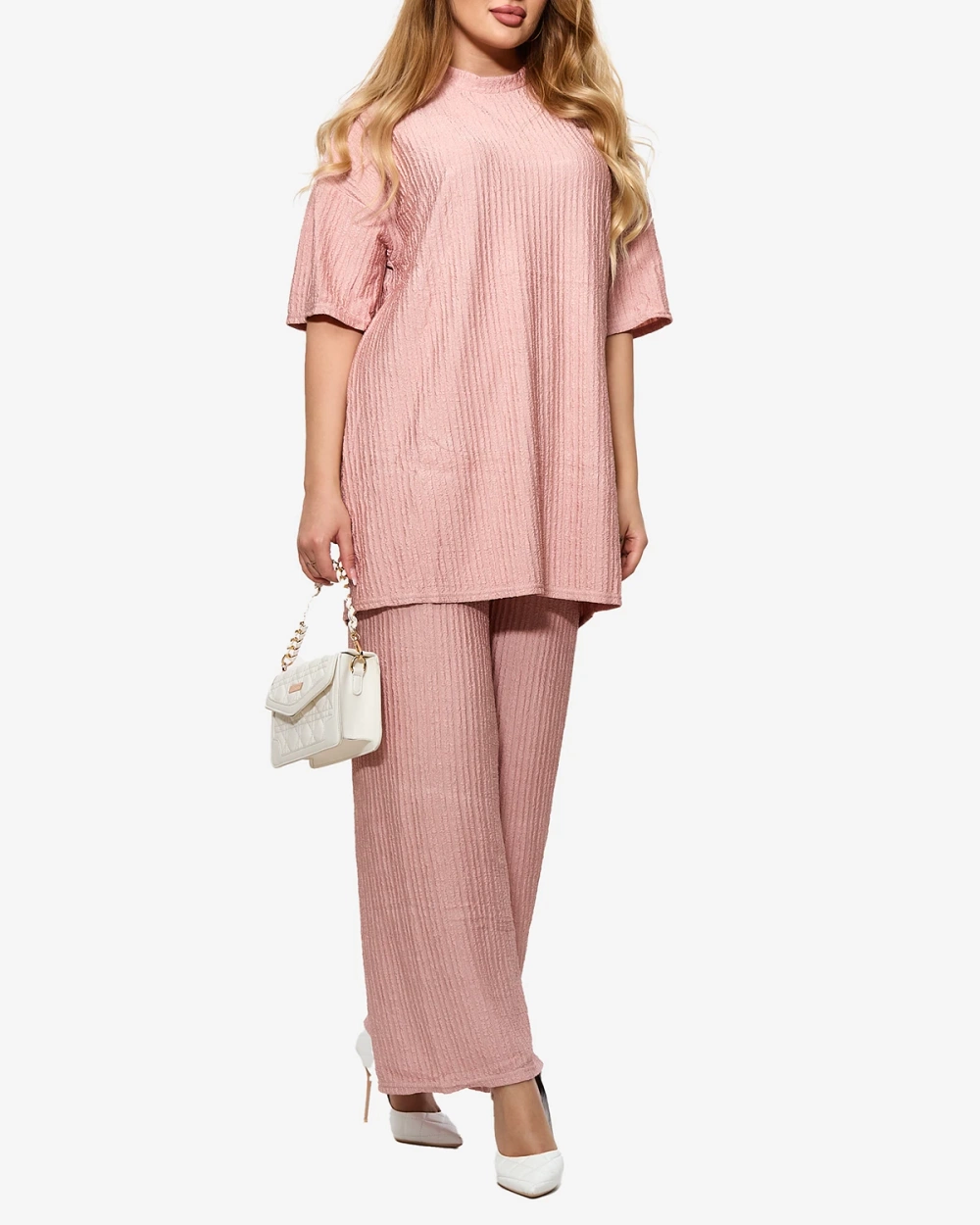 Resti Women's ribbed set in pink- Clothing