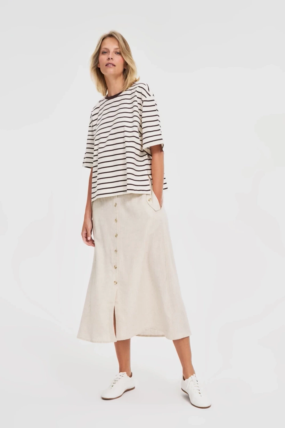 Marisse Brown Striped Oversize T-Shirt