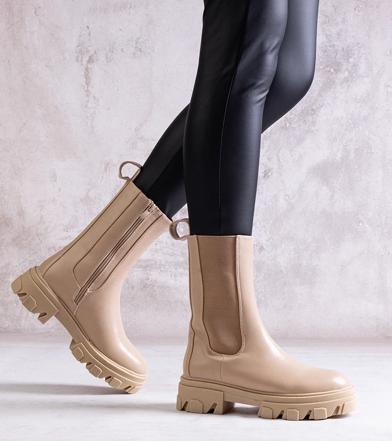 Gemre Botine înalte bej din piele ecologică Manera.