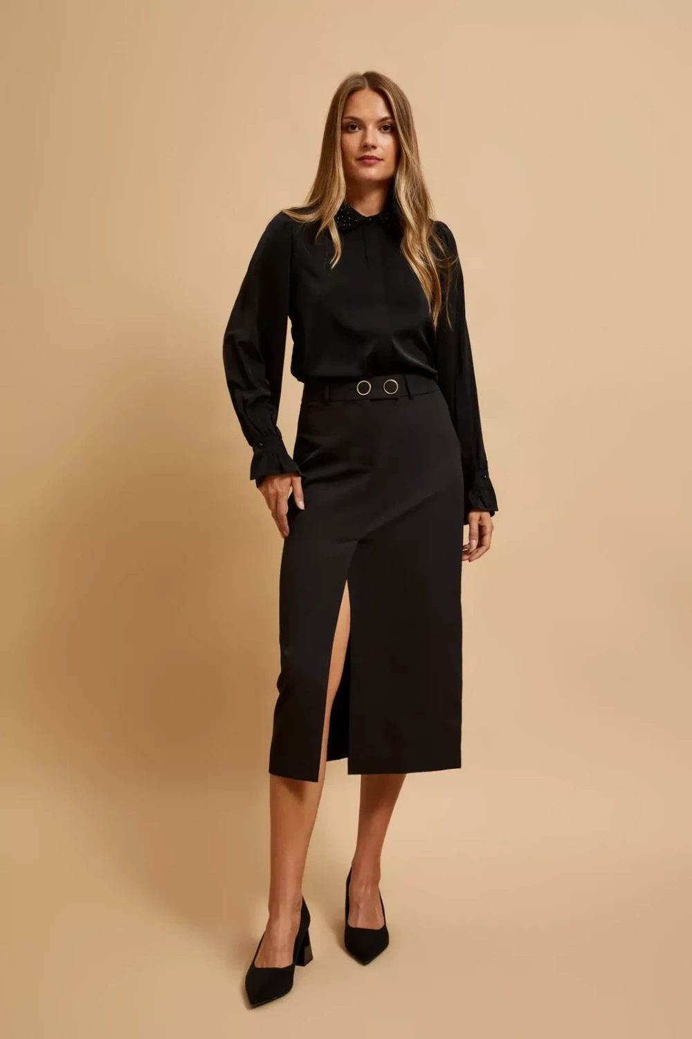 Marisse Black Shirt With Decorative Collar