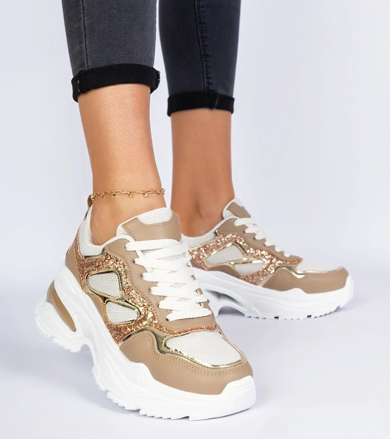 Gemre Adidași maro de damă decorați cu sclipici Sandoria