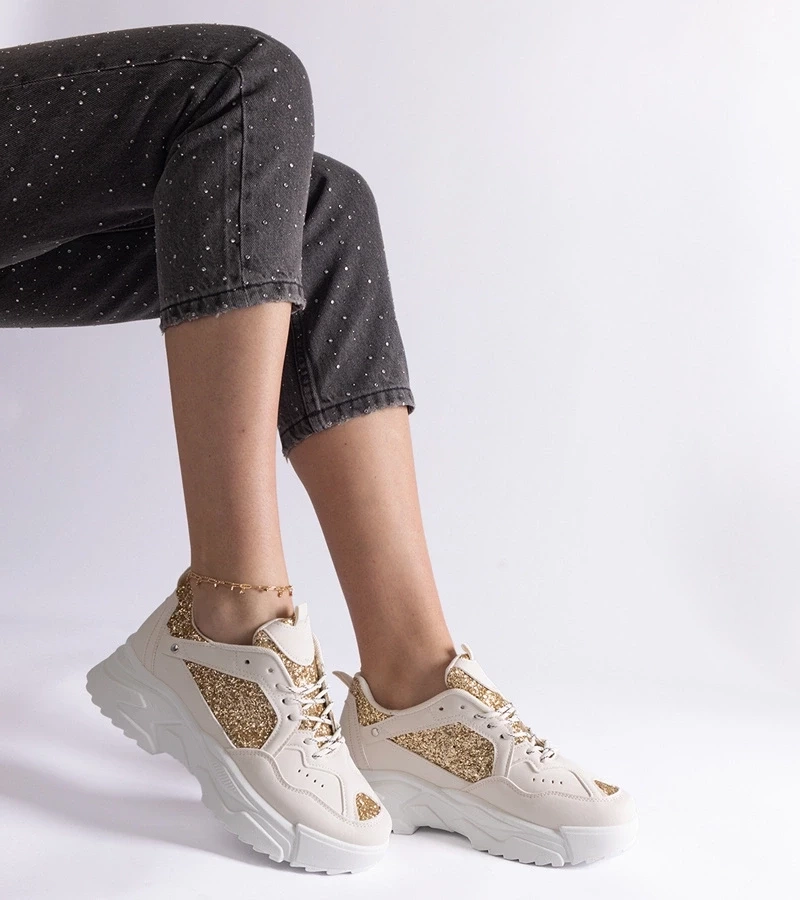 Gemre Adidași bej pentru femei cu inserții sclipitoare Caraballo