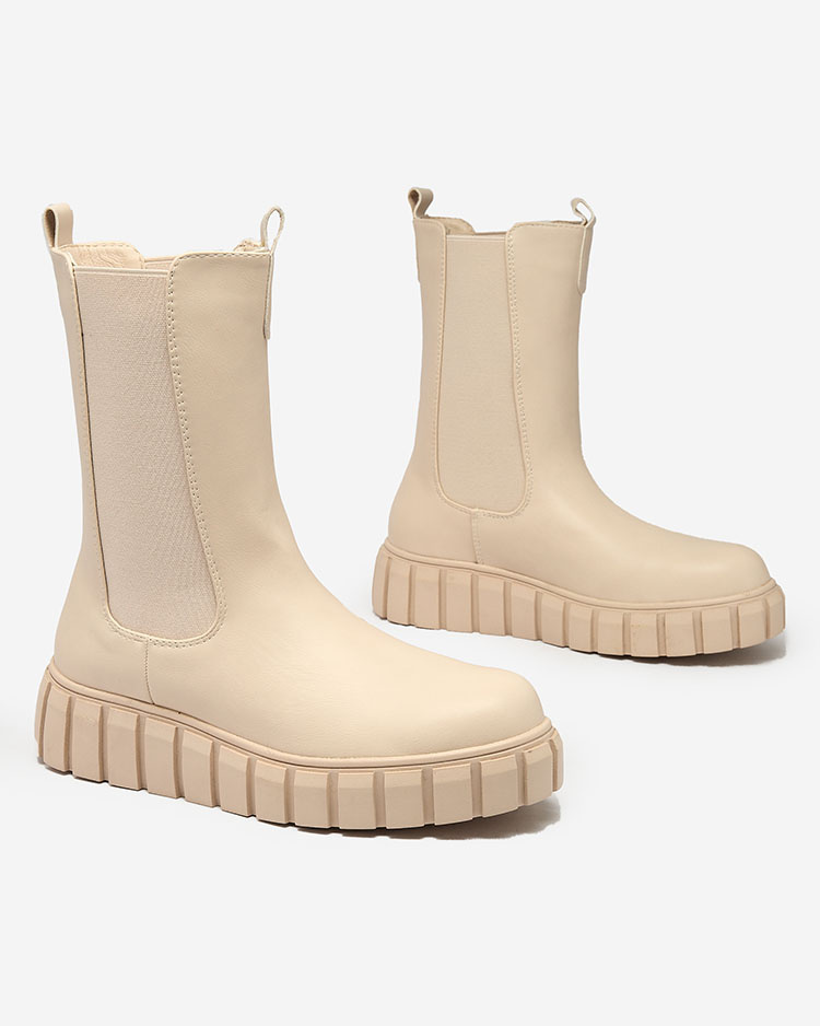Resti Women&#039;s high flat heeled boots in ecru Elicane