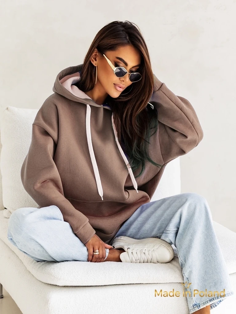 Дамски кафяв суитшърт с дълъг ръкав „Kapuśniak Leonida“