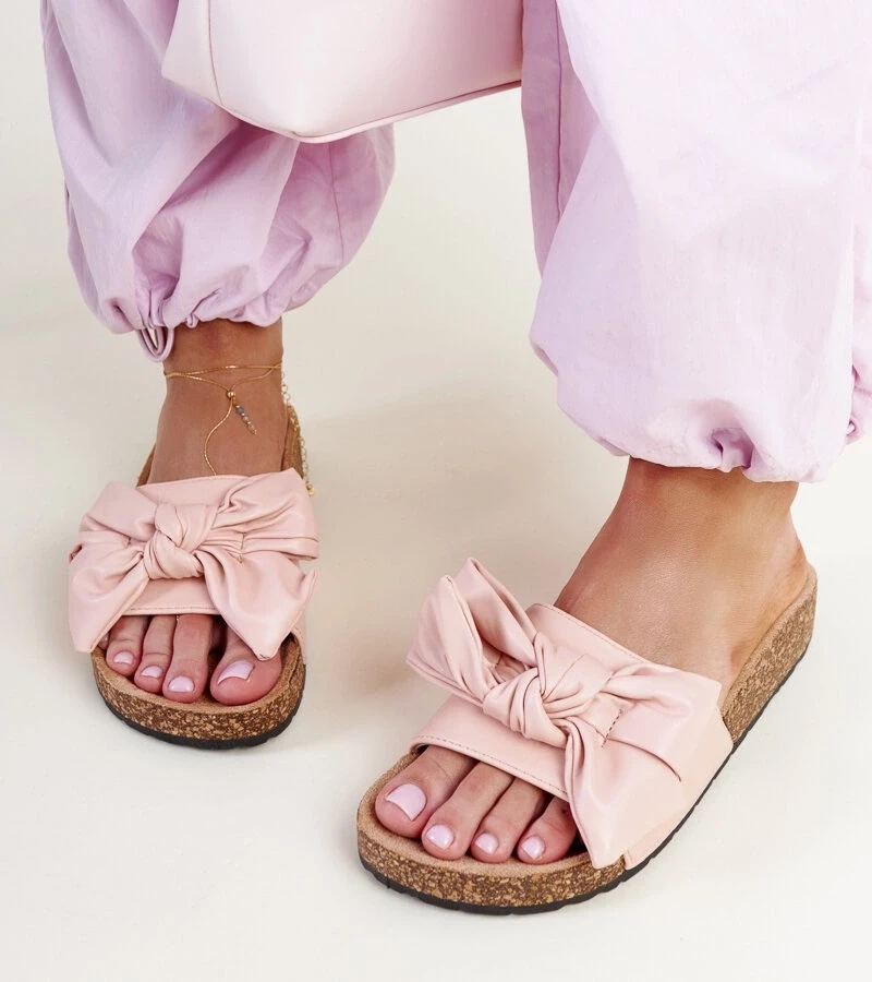 marka niezdefiniowana Papuci roz pe talpa de plută cu fundă Petresa