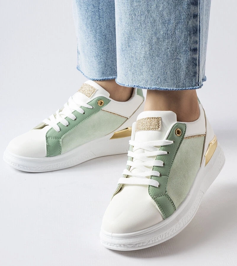 Gemre Pantofi albi și verzi cu accent auriu Palais