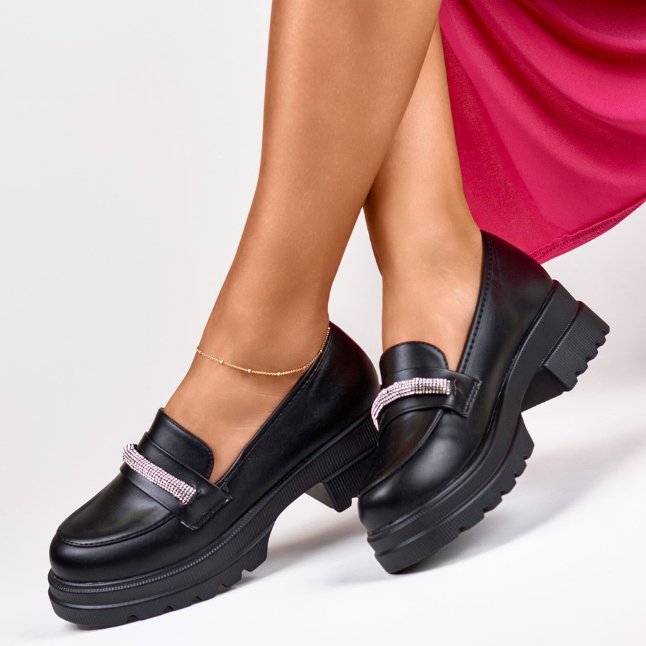 primohurt Czarne loafersy damskie ze skóry ekologicznej