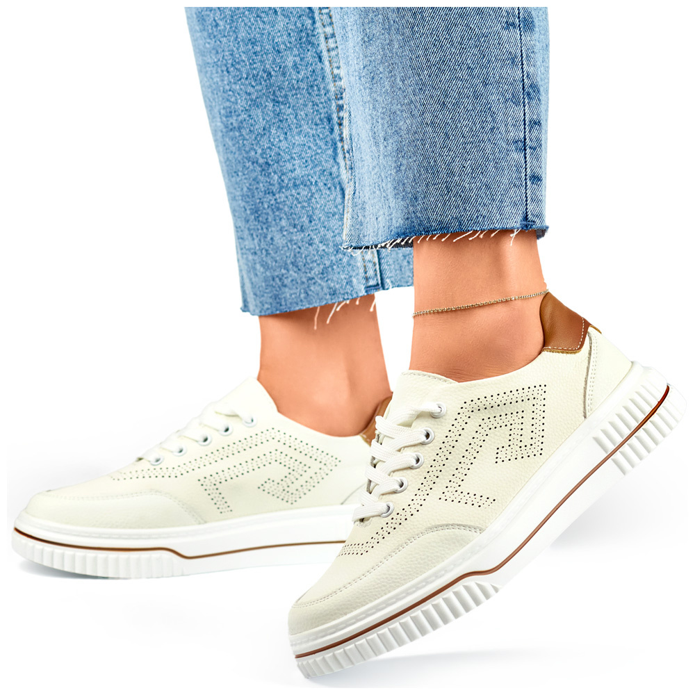 primohurt Białe sznurowane buty damskie ze skóry naturalnej