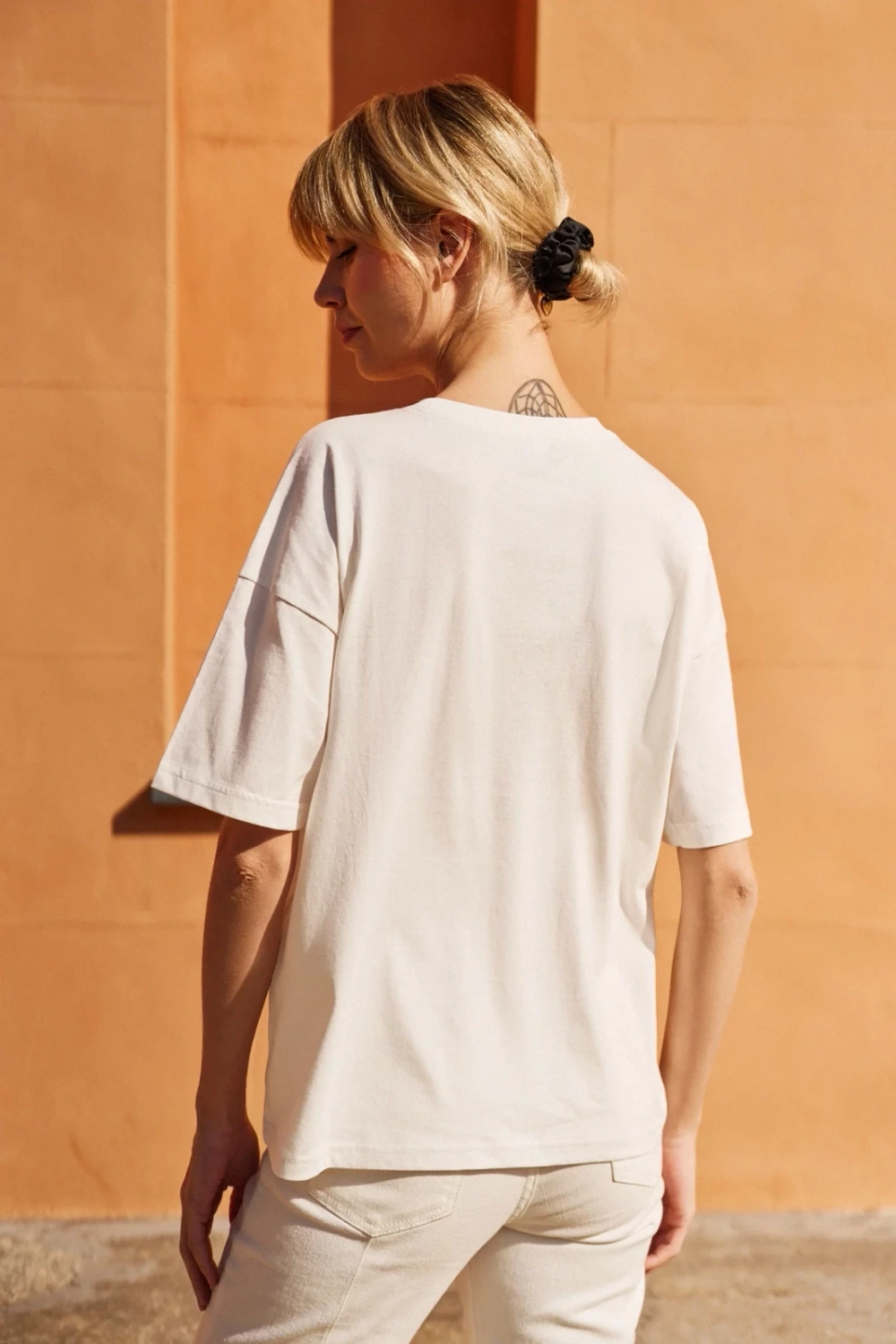 Marisse White T-Shirt With A Hat On The Pocket