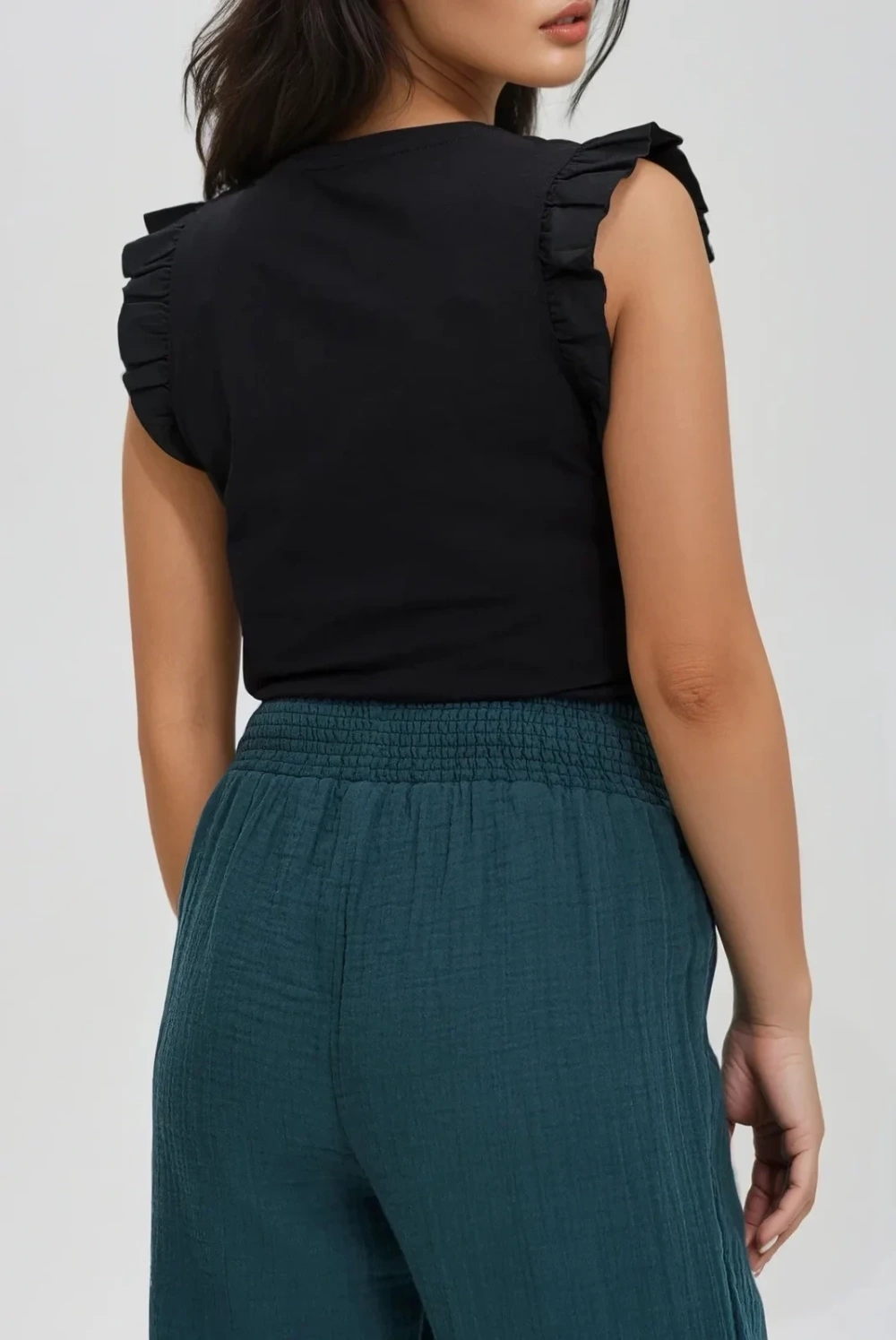 Marisse Black Blouse With Ruffles On The Shoulders