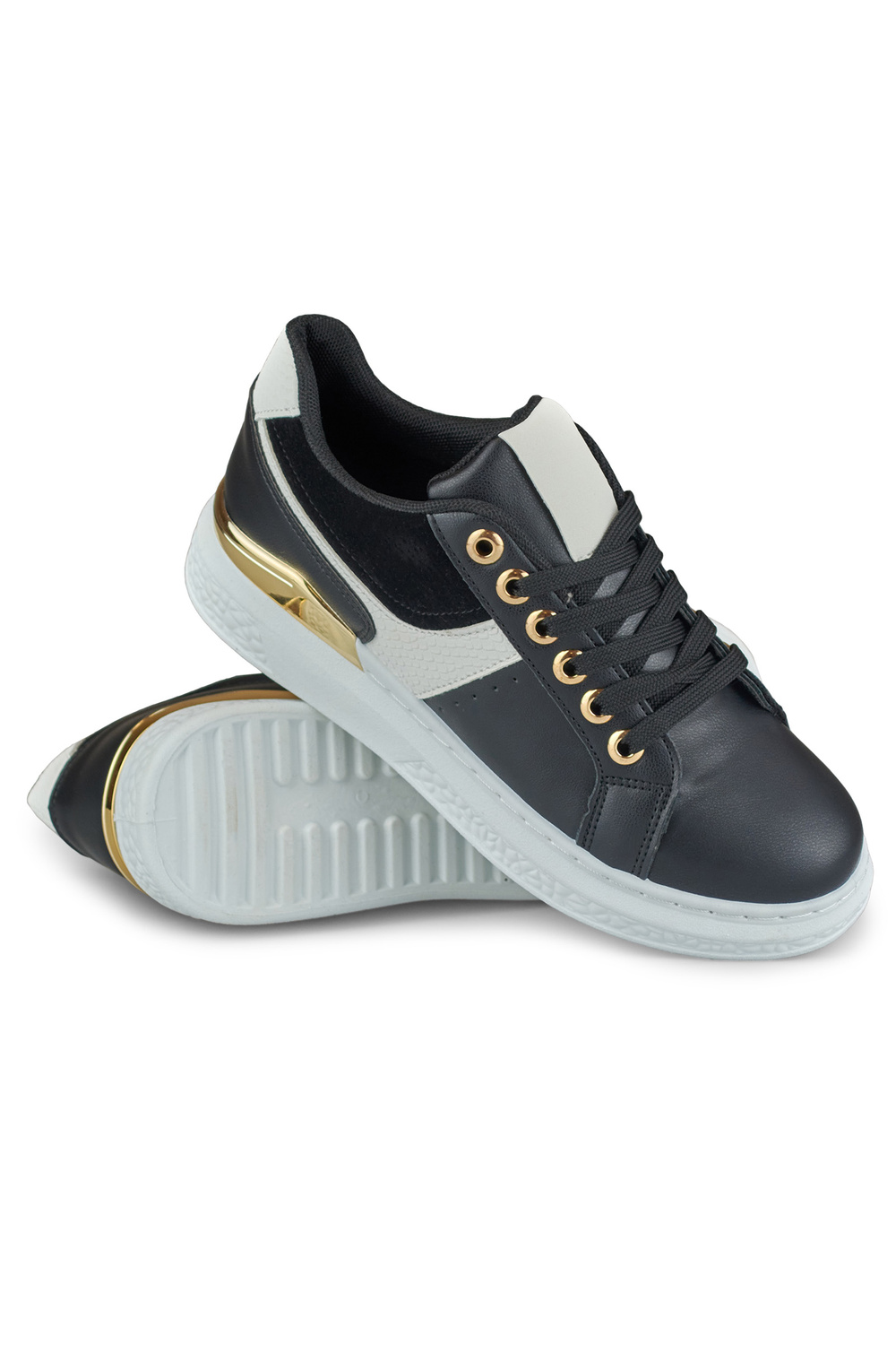 primohurt Biało-czarne sneakersy damskie na platformie Eliza