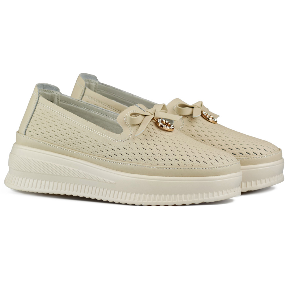 primohurt Skórzane ażurowe półbuty damskie wygodne mokasyny ze skóry naturalnej