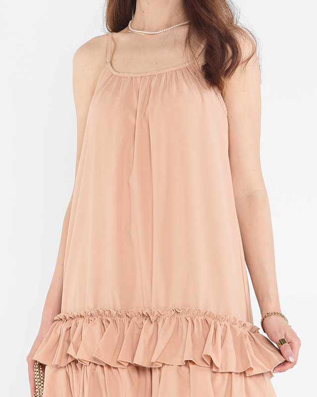 Resti Women's camel strappy dress with frills - Clothing