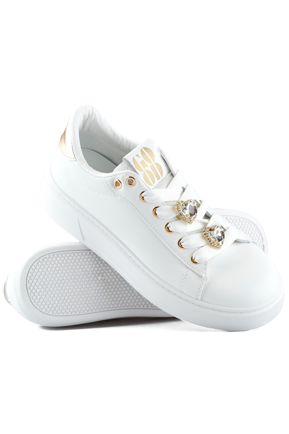 primohurt Białe modne sneakersy damskie z ozdobami na sznurówkach sneakersy z misiem