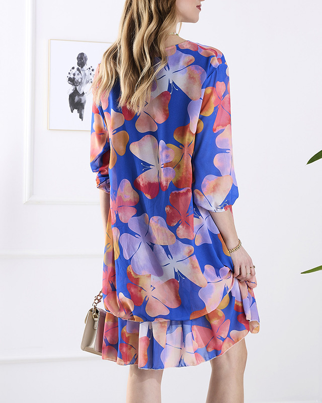 Resti Navy blue women's dress with print and frill