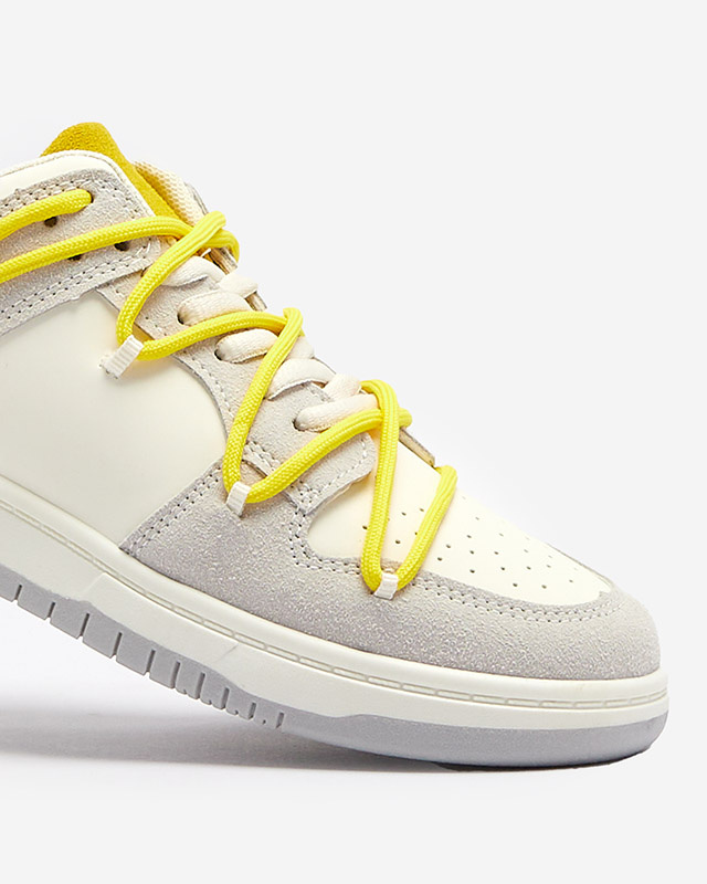 Resti White and gray women's sports sneakers with yellow laces Olierinc - Footwear