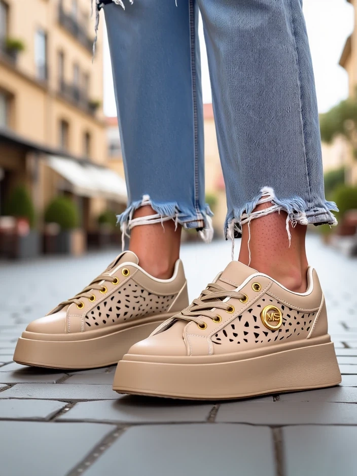 Resti Cleo Ecru Platino – beige platform sneakers eco leather
