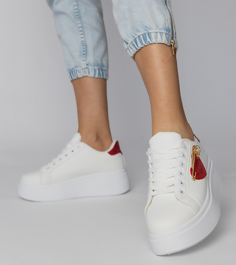 Gemre Adidași albi cu inimă roșie Lerisol