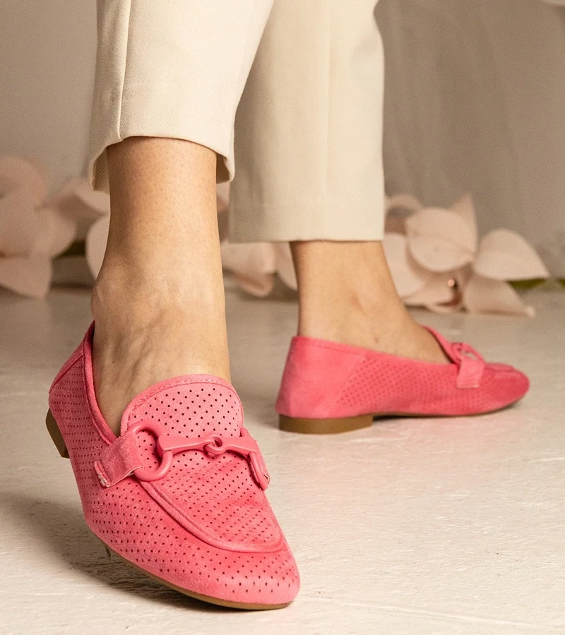 Gemre Mocasini roz pentru femei, perforați, cu ornament Mensory