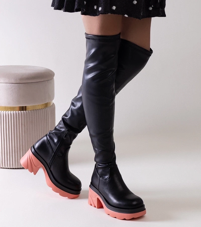 Gemre Cizme negre căptușite pe toc masiv Meragomi.