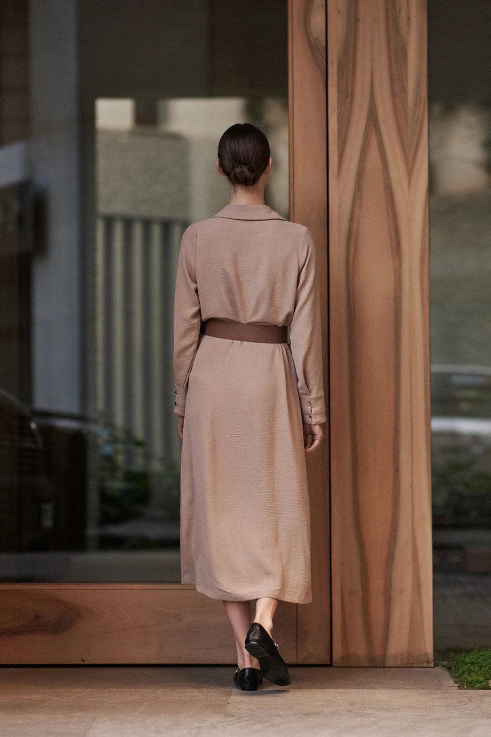 Marisse Beige Midi Dress With A Wide Belt